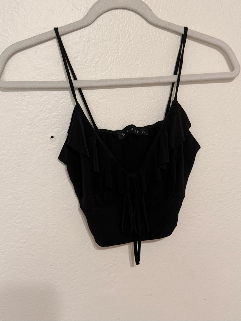 Black Asymmetrical Ruffle Tie-Front Set - Picture 4 of 6